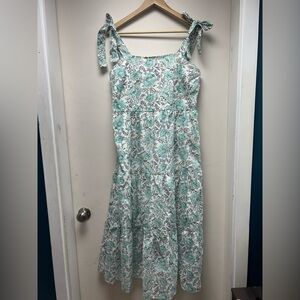 C&C California Floral Tie Strap Midi Dress - Mint and White
